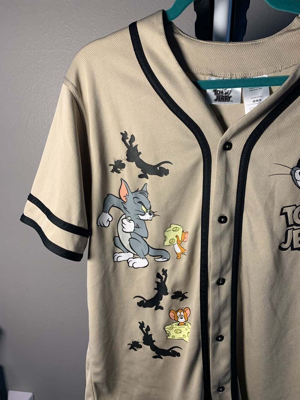 Tom and Jerry Cartoon Mesh Baseball Jersey Tan Medium - Picture 4 of 9